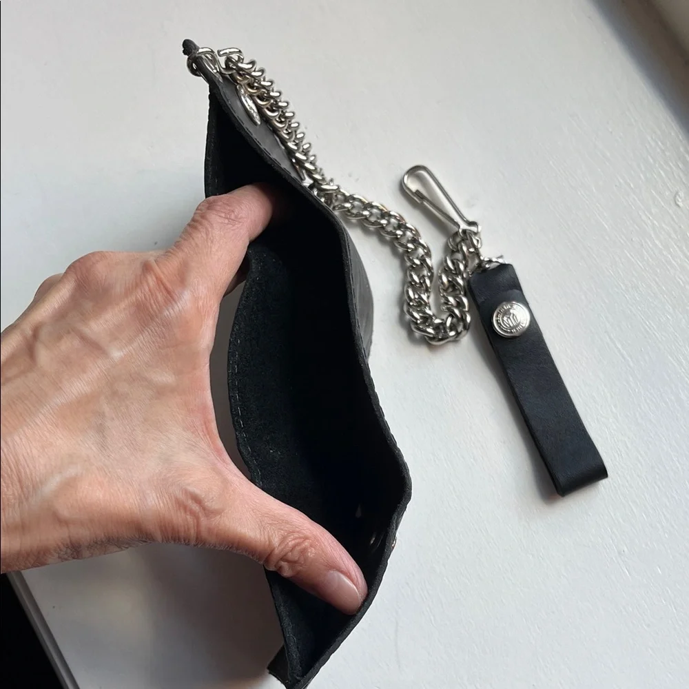 Black Wallet with Chain and Silver Accents